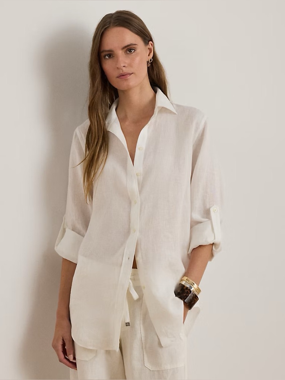 NWT Ralph Lauren Linen Roll Tab Sleeve Shirt